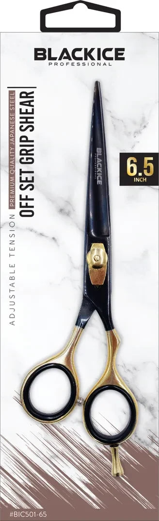 BLACK ICE Stylish Off Set Grip Gold & Black 6.5" Shear