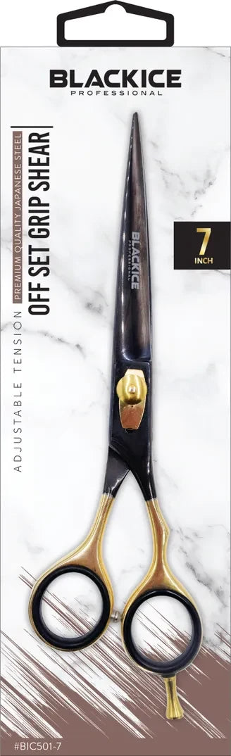 BLACK ICE Stylish Off Set Grip Gold & Black 7" Shear