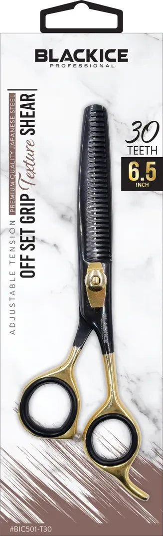 BLACK ICE Texture Off Set Grip Gold/ Black 6.5" Thinning Shear